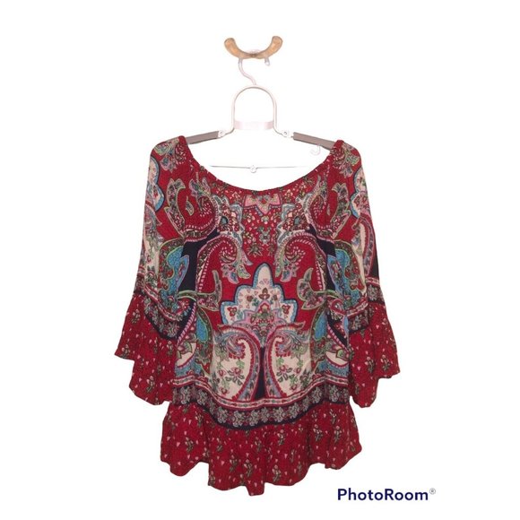 Altar'd State Peplum Top Women's Small Boho Paisley Print Multicolor Festival - Picture 2 of 8